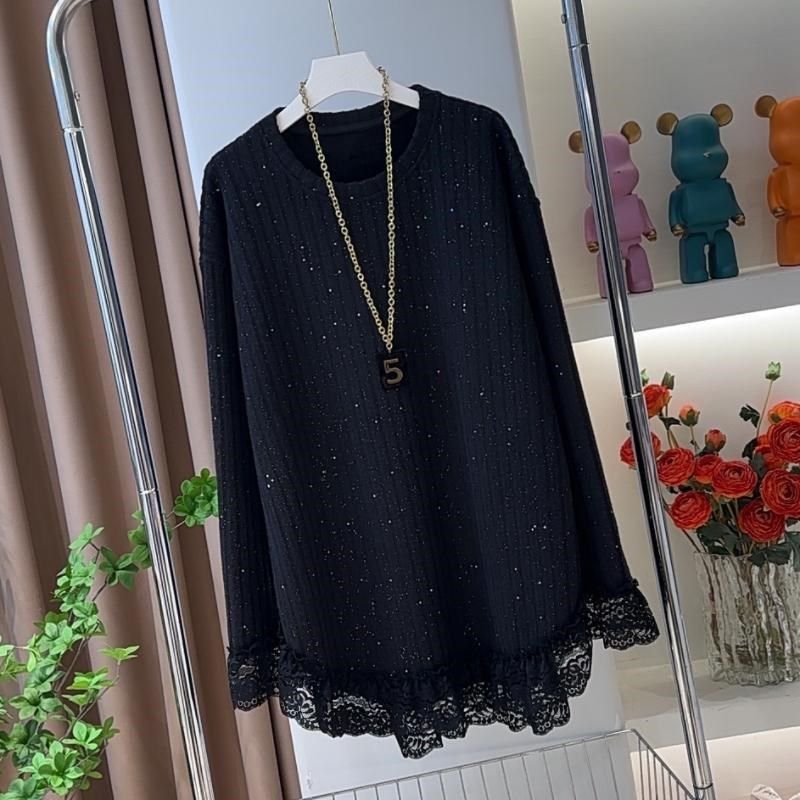 0291蕾丝边设计冬季加绒加厚宽松显瘦大版中长款卫衣休闲长袖上衣,女装/女士精品,T恤,淘宝优惠券,粉丝福利购,淘宝优惠卷