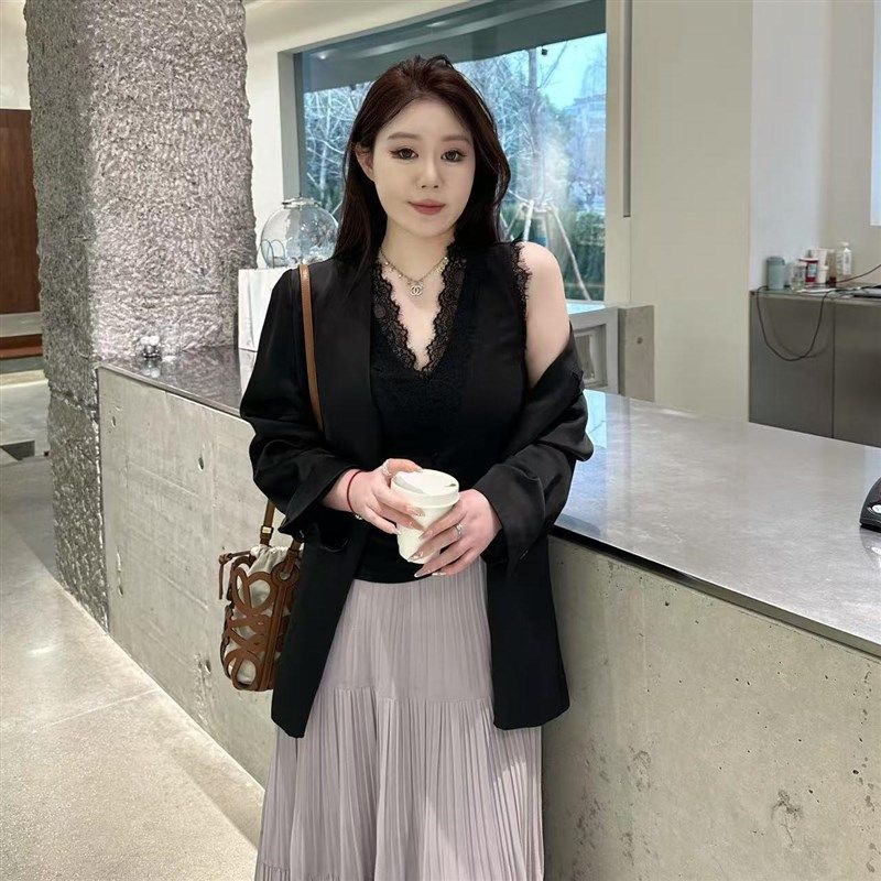 琪琪微微胖大码女装【高阶公式】时髦高级感百搭缎面西装外套