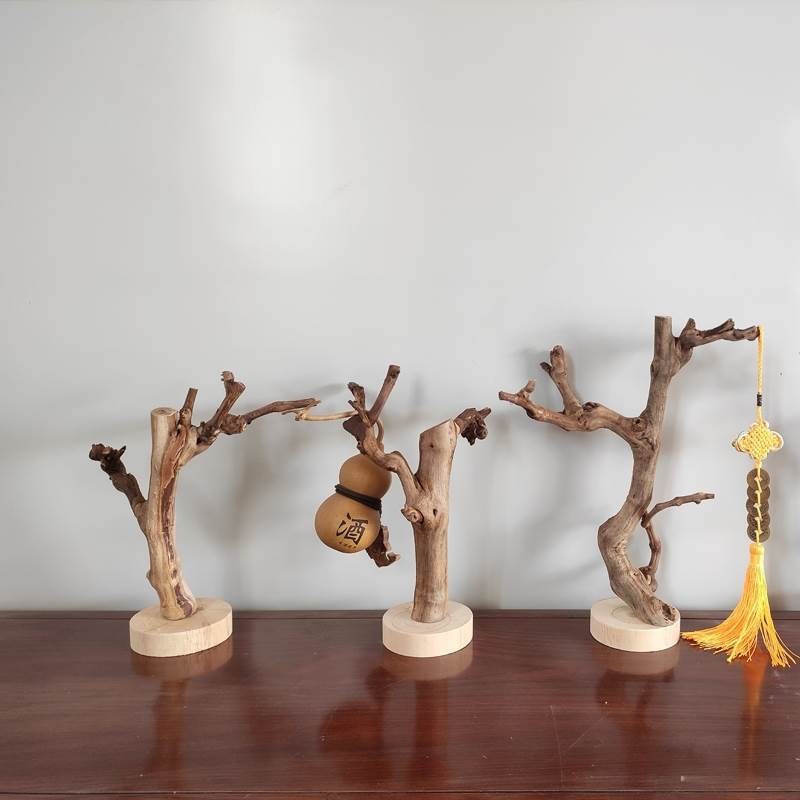 原木树枝树干装饰带底托摆件茶几摆设手工把玩首饰工艺品实木支架