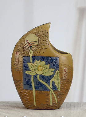 中式陶瓷桌面小摆件创意博古架书柜摆设家具装饰品工艺品荷塘月色