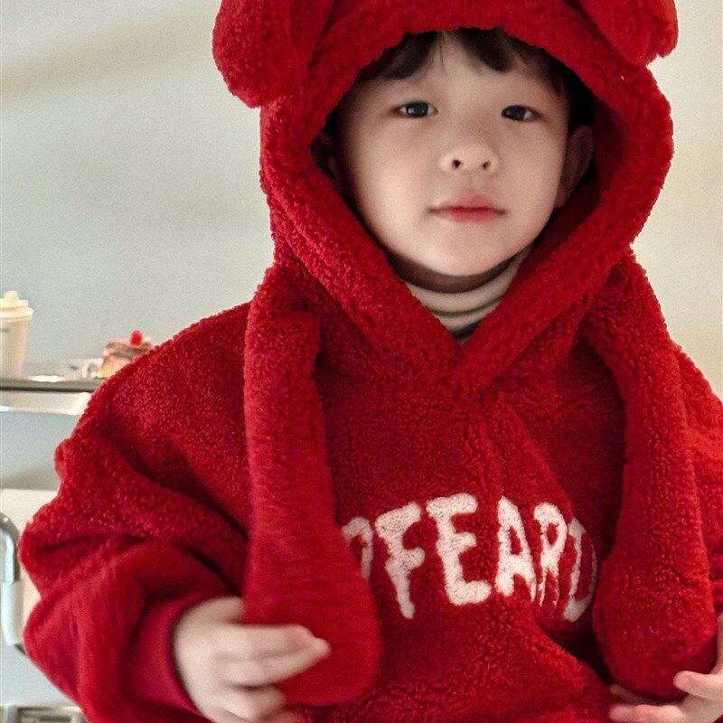 小杰家男童加绒卫衣儿童加厚羊羔绒秋冬中大童洋气冬装2023新款