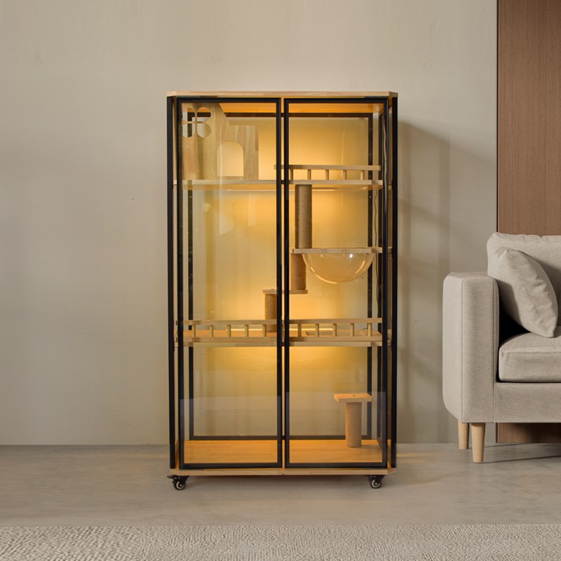 猫别墅实木室内家用全景玻璃超大空间定制豪华猫柜带厕所一体猫笼