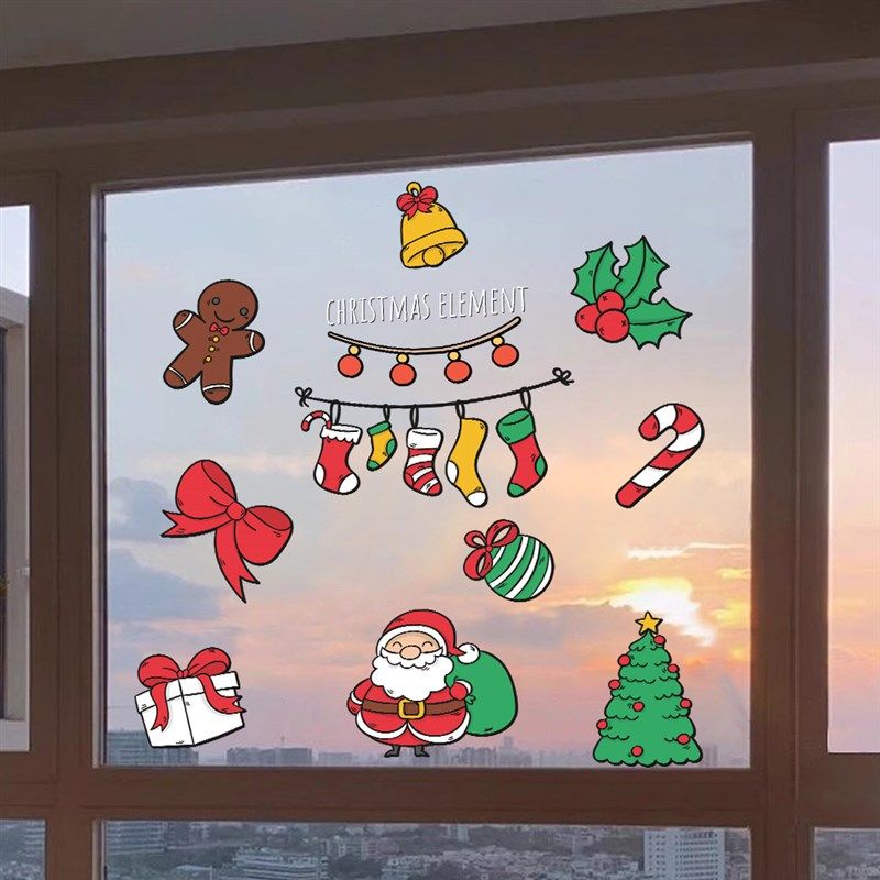 2024新年元旦耶诞节布置耶诞老人玻璃橱窗门贴双面贴纸窗贴UV窗花,家居饰品,涂鸦墙贴,淘宝优惠券,粉丝福利购,淘宝优惠卷