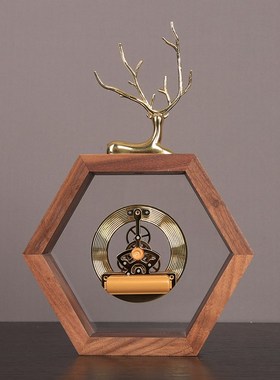 创意新中式胡桃木铜鹿座钟静音时钟台钟摆件客厅玄关卧室装饰钟表