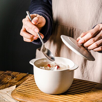 LePantry双耳小炖盅陶瓷烤碗蒸蛋碗带盖加深甜品蒸鸡蛋羹专用汤碗