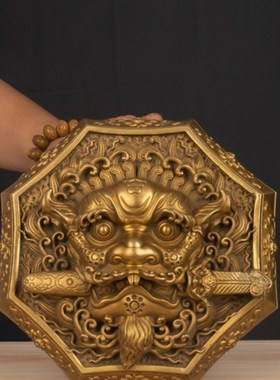 纯铜狮咬剑纯铜牌八卦镜大门对门狮子虎头牌吞金兽头睚眦瑞兽挂件