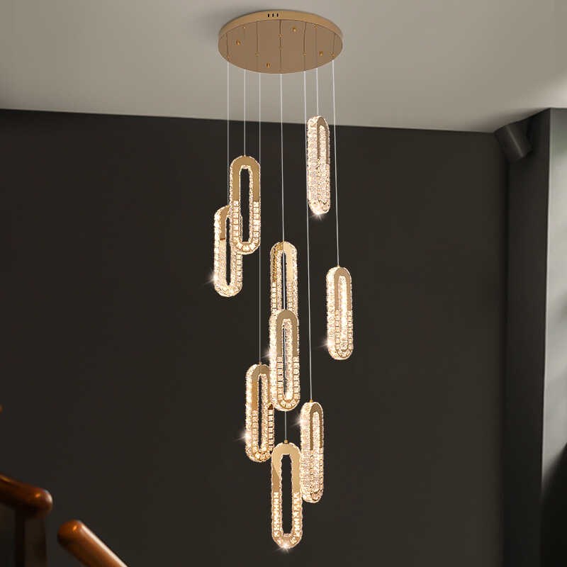 复式楼大吊灯别墅客厅吊灯跃层挑空水晶吊灯轻奢楼梯间旋转长吊灯