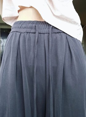 灰色休闲裤女夏薄款胖妹妹mm高腰宽松显瘦垂感阔腿裤梨形身材裤子