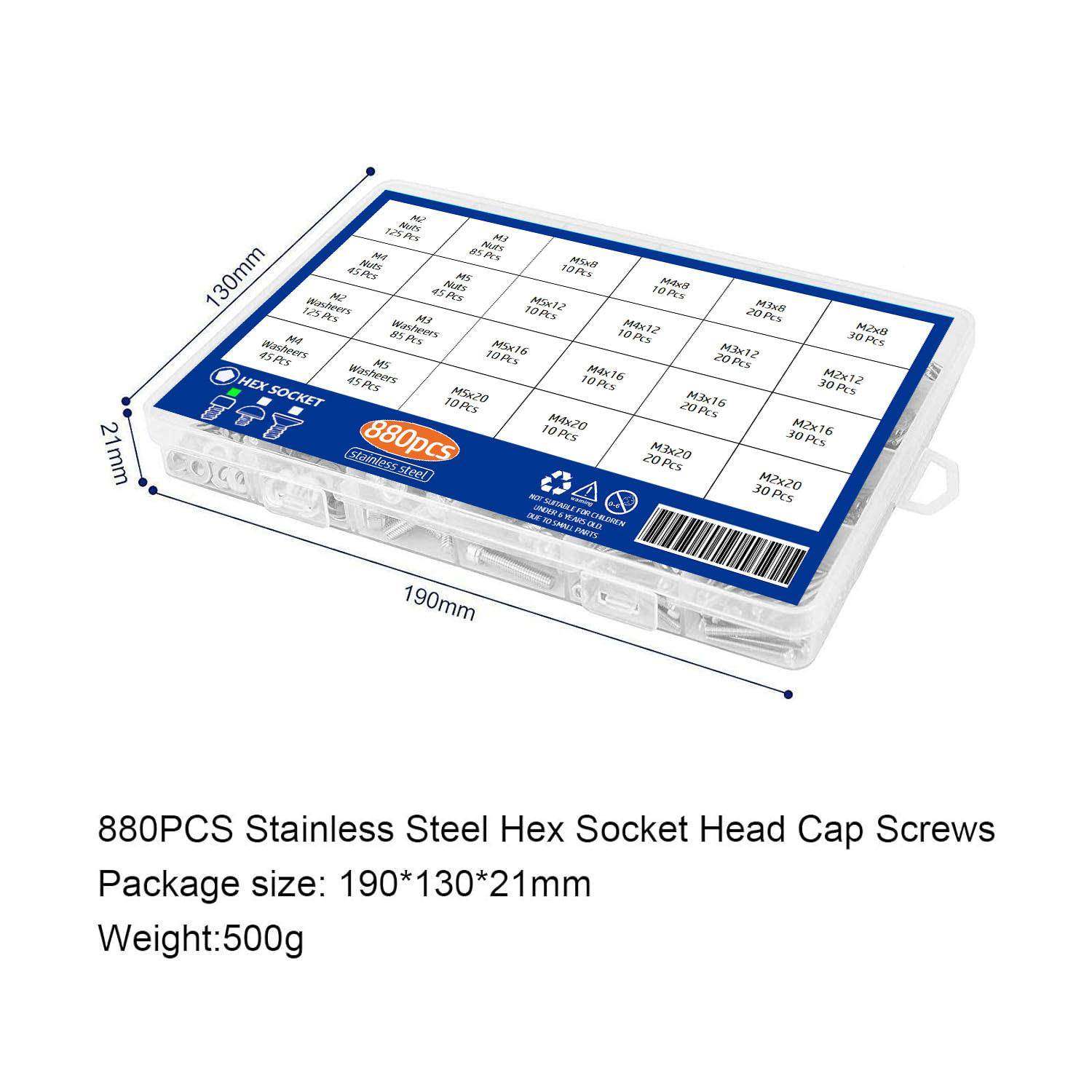 352880cs34不锈钢0圆柱头内六p角螺钉螺母垫套装杯头螺平钉螺母盒