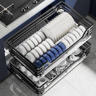 碗橱柜30式拉篮304不绣钢实心抽屉双层厨房筷阻篮收纳架缓冲尼轨