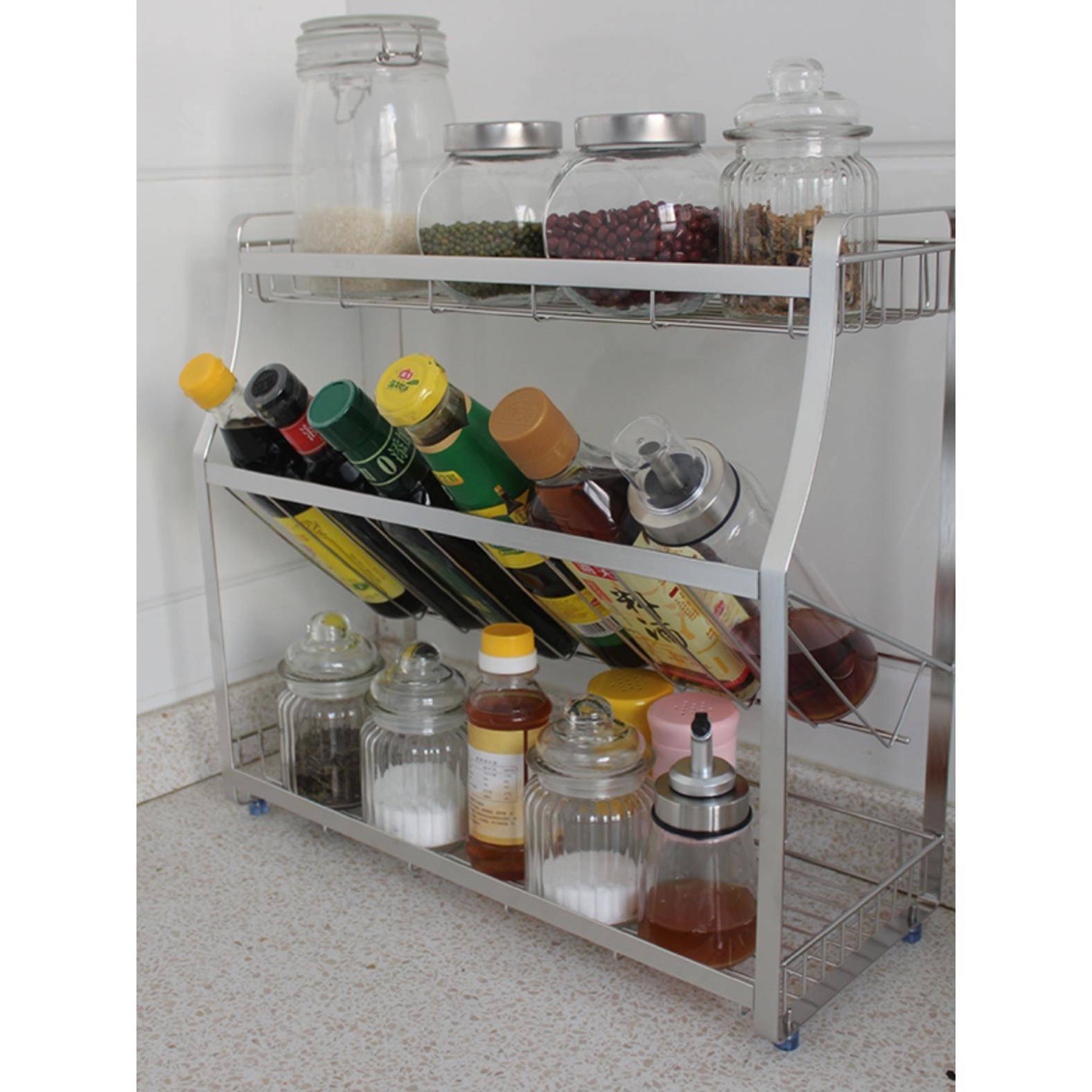 3碟04房不锈调味钢架调料架碗架三四层厨置zhang560物架可斜放储