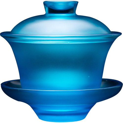 容山堂宝蓝琉璃三才盖碗茶碗泡茶蓝色大号加厚玻璃透明女功夫茶具