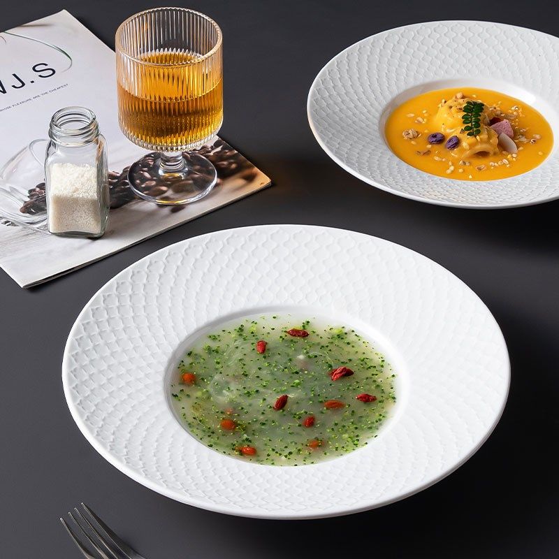 意大利面汤盘子浓汤盘沙拉盘草帽盘菜盘创意餐厅深盘陶瓷西式餐具