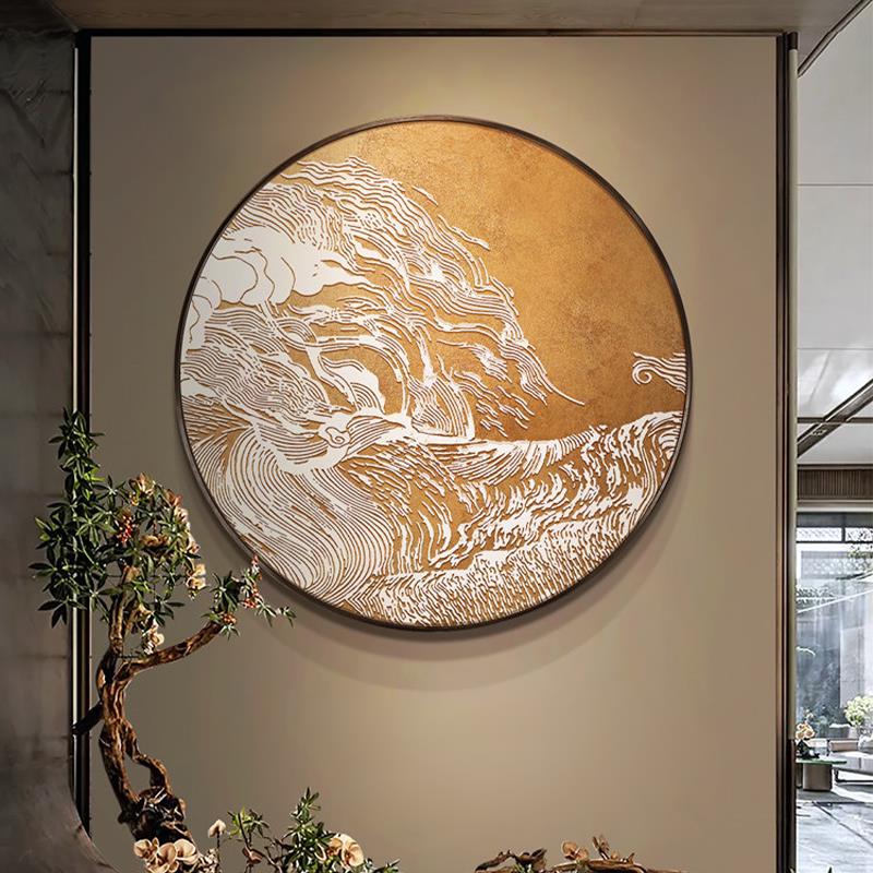 新中式石竹图浮雕立体挂画入户玄关装饰画办公室茶桌背景墙面壁画