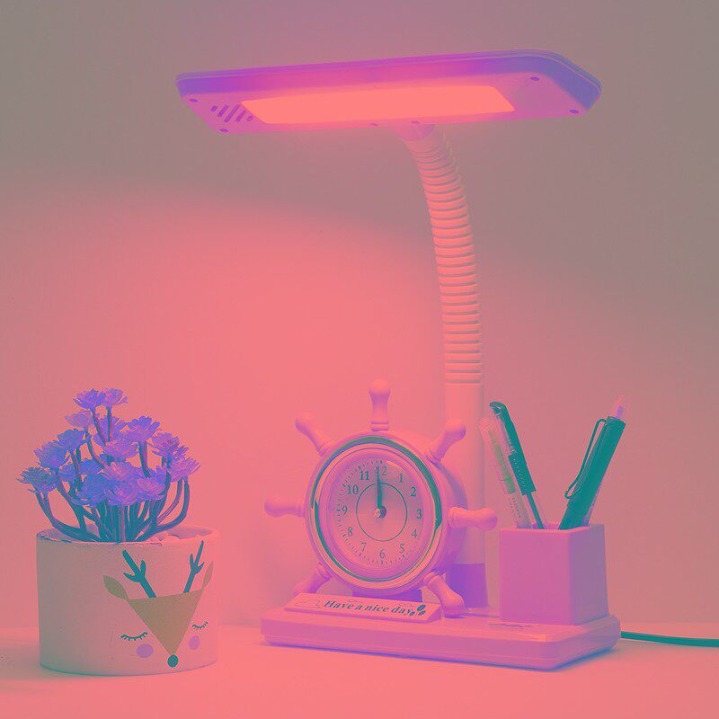 LED台灯护眼书桌学生儿童闹钟保视力卧室宿舍插电卡通床头写字灯