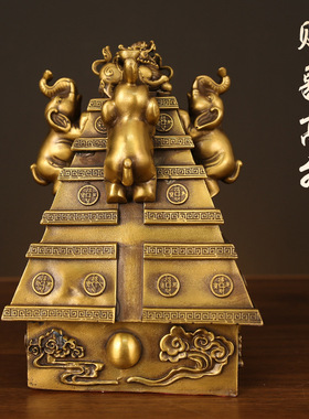 纯铜四象生财摆件吉象福象财塔破土而出财象高升书房办公室装饰