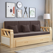 实木沙发床双人可折叠推拉小户型客厅单人床多功能伸缩坐卧两用床