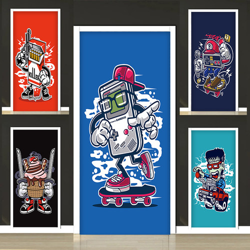 卡通门贴画整张自粘装饰儿童房衣柜门翻新贴纸淋浴房玻璃防水墙贴