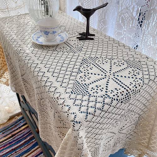 北欧风蕾丝桌旗复古棉线钩针桌布森系田园电视柜茶几盖巾美式乡村