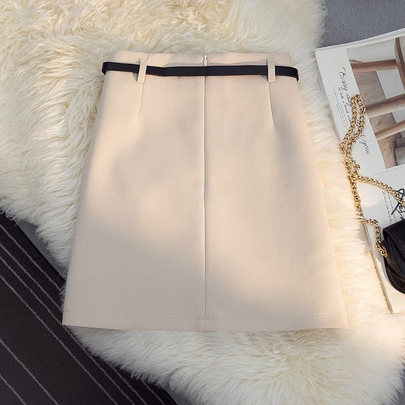 腰带职业西装半身裙女小个子2024早秋防走光A字包臀裙外穿短裙子