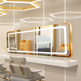 理发店镜子高清发廊专用大通镜美发店烫染区镜台剪发镜带灯触摸屏