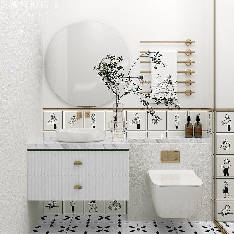 卫生间卡通黑白漫画人物自粘墙纸浴室防水贴纸遮丑瓷砖墙贴加厚黏,家居饰品,软装墙贴,淘宝优惠券,粉丝福利购,淘宝优惠卷