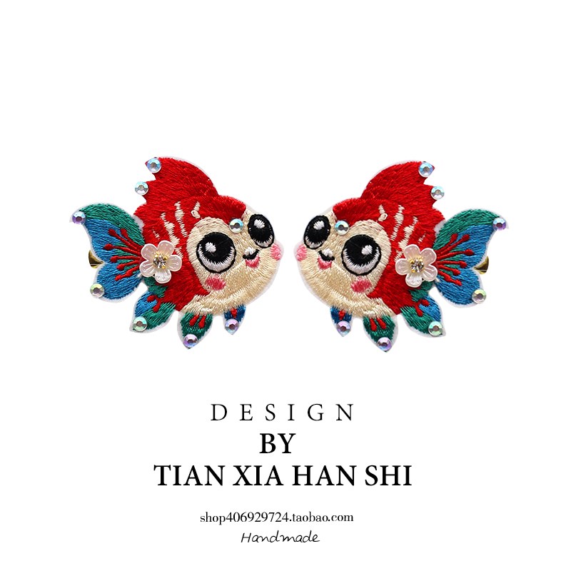 儿童新年锦鲤红色过年发夹宝宝红鲤鱼吊球流苏发卡点钻汉服头饰潮