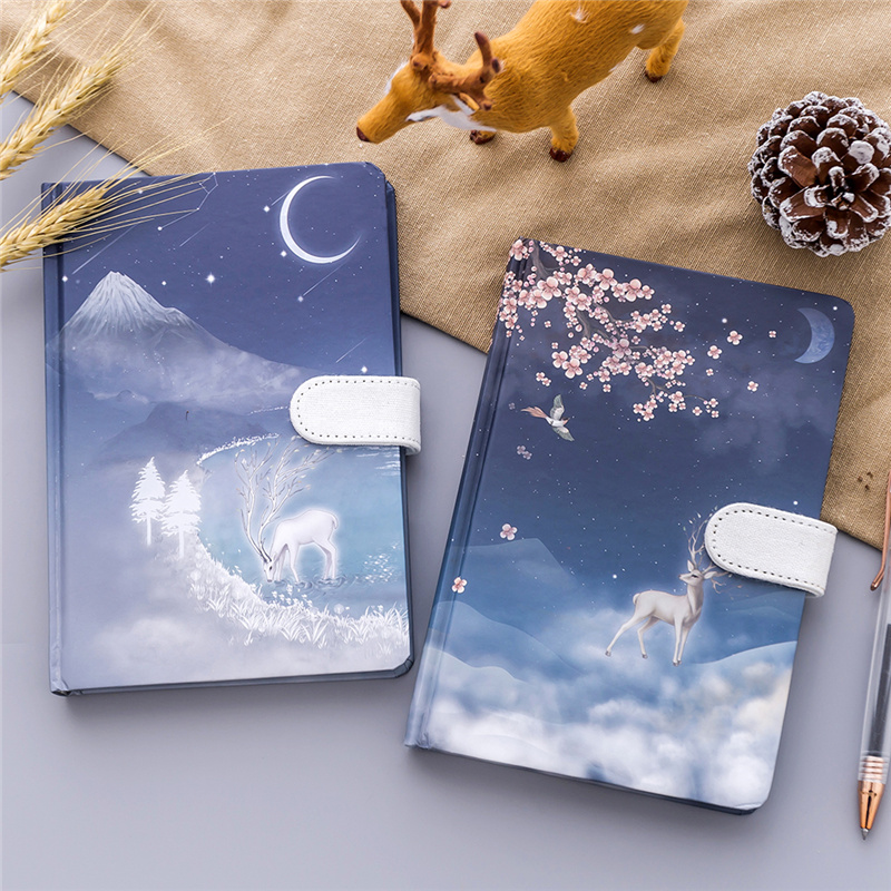 彩页笔记本磁扣手账本子插画空白页日记本学生礼品手账本子32K手