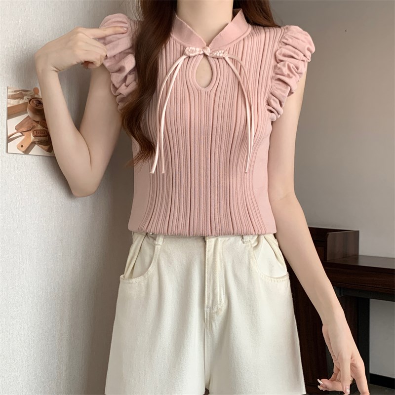 新中式国风盘扣立领吊带背心女装设计感内搭外穿无袖针织上衣夏季