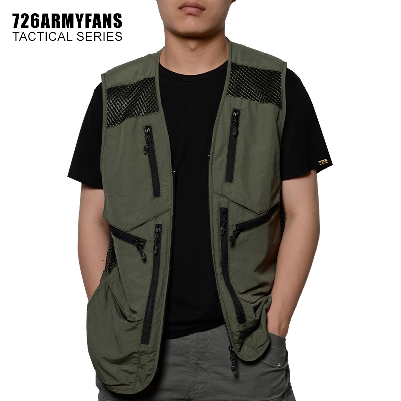 726春夏户外透气摄影背心男 工装多口袋导演记者钓鱼拉链快干马甲