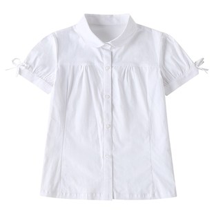 口短袖 蝴蝶结袖 女衬衣 白色衬衫 中小学生校服学院风英伦风纯棉夏季