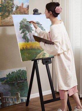 丰丰黑色画架木质支架式4K2K素描画板画架套装美术生专用后撑三角