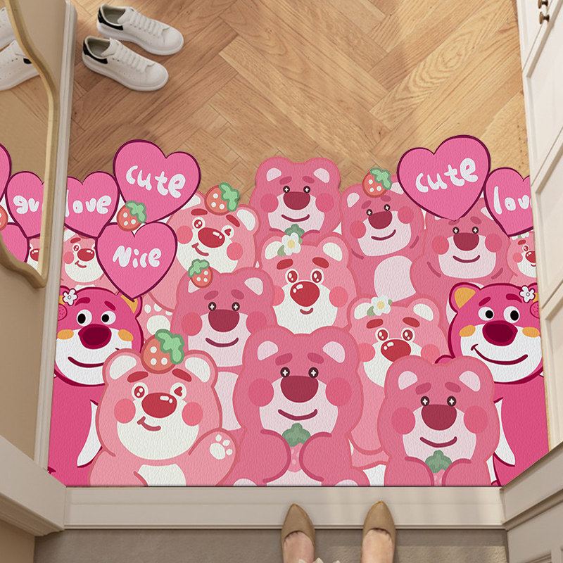 草莓熊pvc地垫入户门垫大门口粉色进门脚垫2022新款可裁剪免清洗,居家布艺,家用脚垫,淘宝优惠券,粉丝福利购,淘宝优惠卷