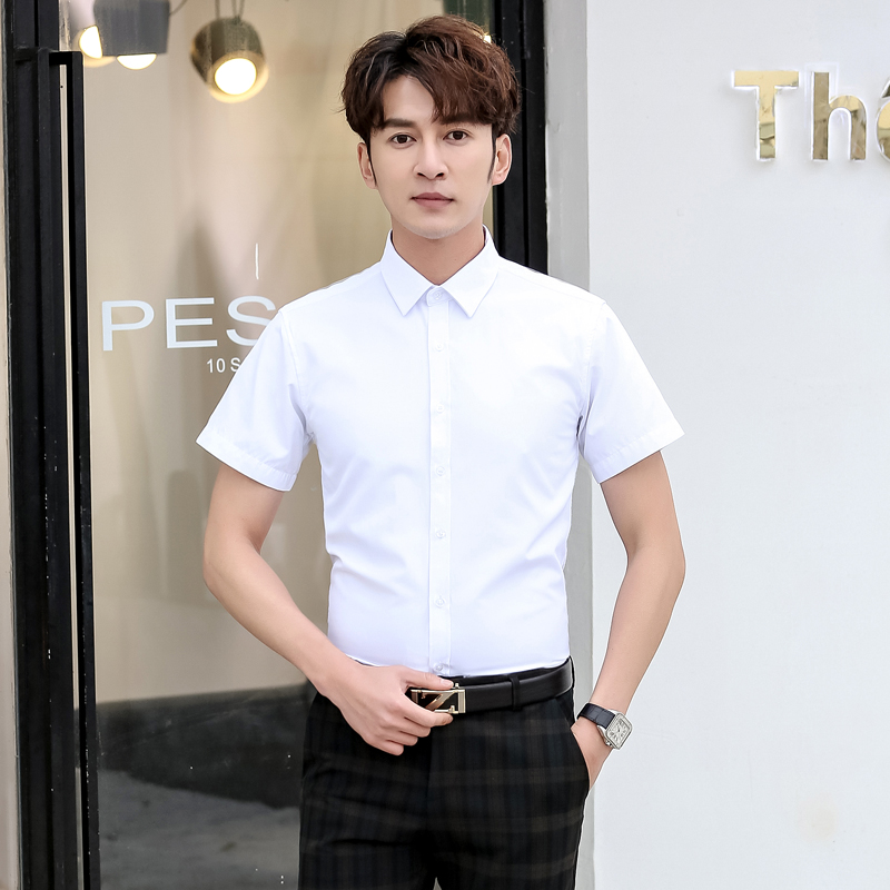 白色短袖衬衫男夏季薄款商务职业正装蓝色男士西装工作服白衬衣夏
