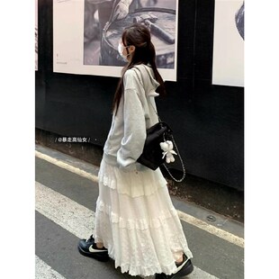 加长版白色半身裙女175高个子秋冬a字裙蛋糕裙温柔风长裙蕾丝裙子