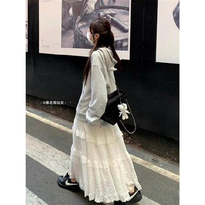 加长版白色半身裙女175高个子秋冬a字裙蛋糕裙温柔风长裙蕾丝裙子