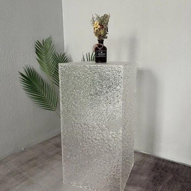 透明亚克力展示盒石头纹盒子甜品台底座水波纹置物架炫彩彩色灯箱