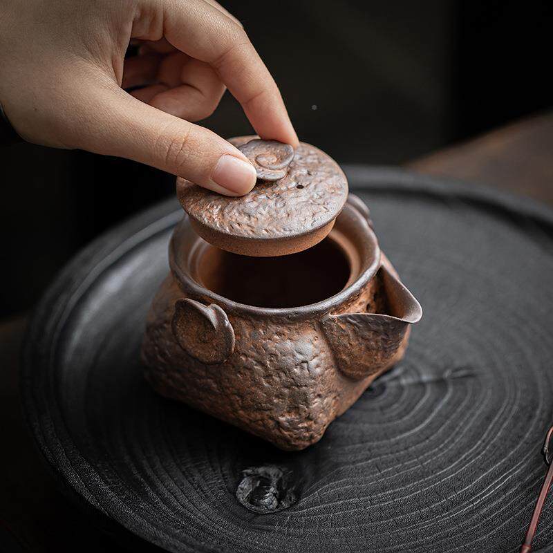 复古老泥四方宝瓶壶家用禅意泡茶壶茶单防IIR烫手岩抓壶功夫道陶