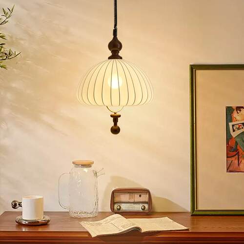 法侘寂复古风卧室布艺吊灯中古客灯具实厅式餐南洋木日式房间厅小