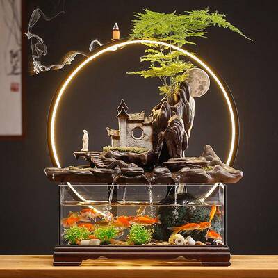 鱼缸水摆件循环水喷泉景流TLB家居客厅办桌公室面装观饰乔迁开业