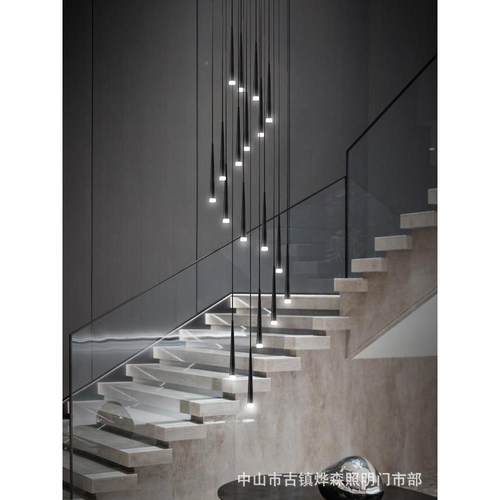 楼梯长灯现式代简约别墅轻奢吊北欧55356客厅个性吊网红餐厅旋转