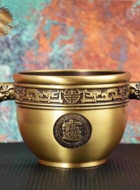 宏达黄鼻缸家居办公室玄关铜缸全铜器礼铜象品象鼻缸摆件