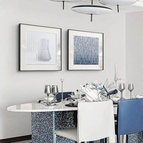 叠影代简约立客厅装饰画体感抽象背景墙挂画蓝QX202303色餐厅壁现