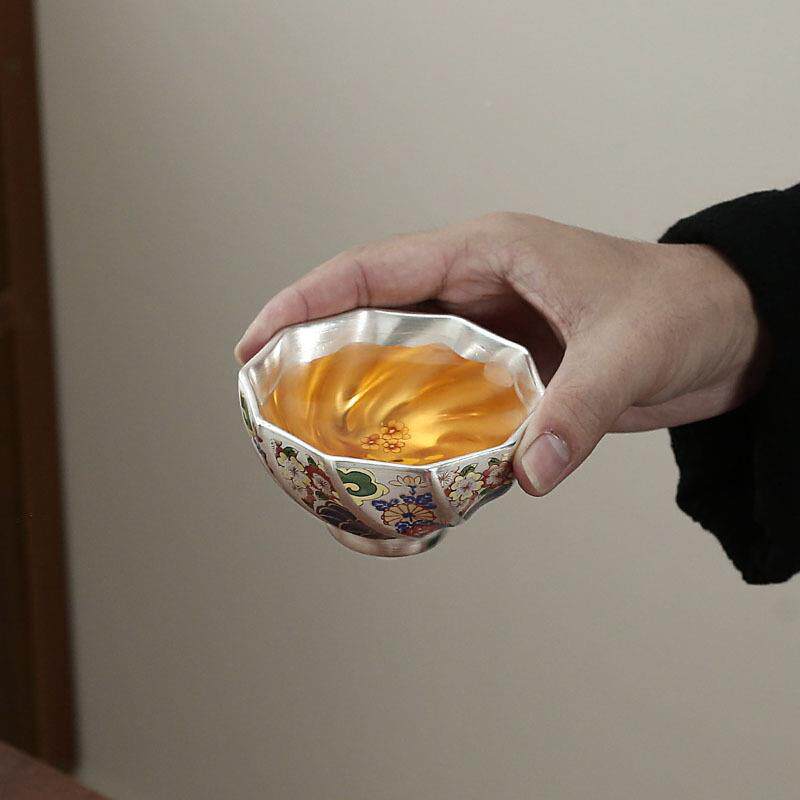 故宫用文杯ll001友创高档主人杯单鎏银陶瓷茶杯家送外国人中国特