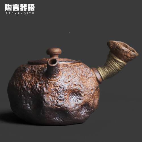 岩矿石陶泥急需侧把煮茶壶纹肌理复古粗炉陶围炭火陶电炉烧ZCH水