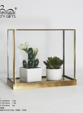 长方景形复古D2007040铜框玻罩文物透展示柜微观摆件明玻璃防璃尘