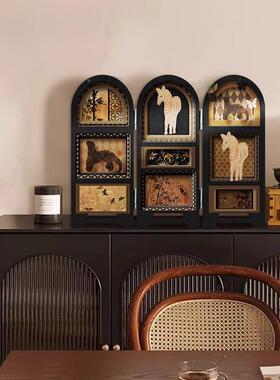 中LQL古风桌面屏风摆式件复古玄客厅电视饰柜装画入户关边柜法小