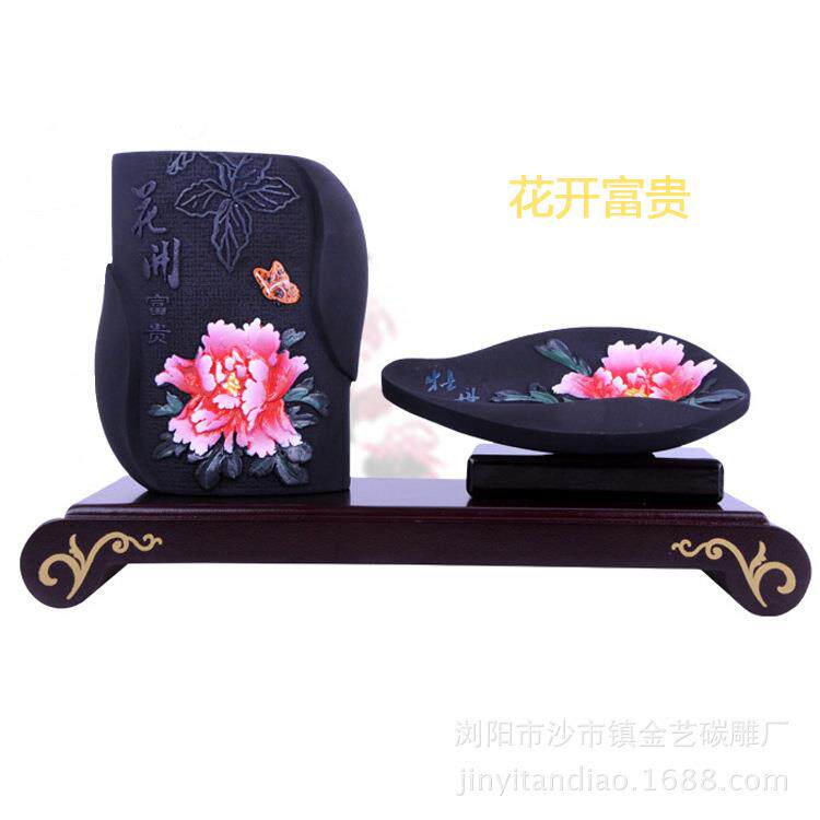 炭雕笔筒活性碳雕工艺品办公商务会议纪念品