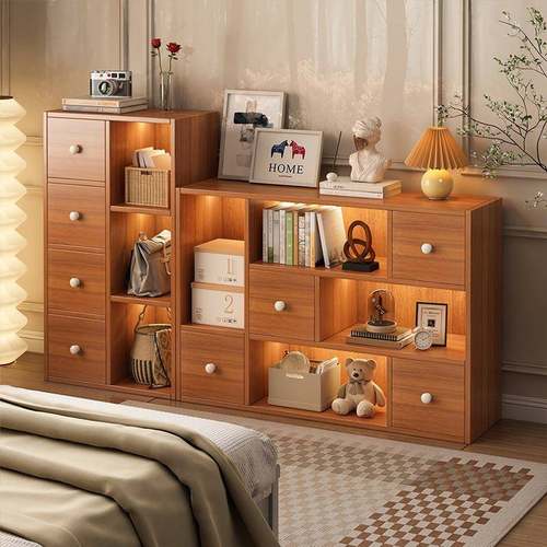 书柜家用落地收纳置物架组合五斗柜储物柜书桌边柜中古多层小柜子