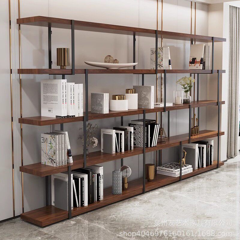北欧简约实木书架落地收纳陈列架子多层客厅展示架原木隔断置物架